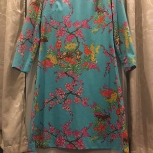 Vintage Polyester Dress with Asian Design